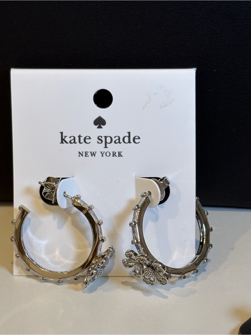 kate spade silver floral hoop earrings with crystal accents